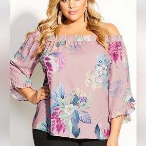 CITY CHIC Heartwine Floral Off Shoulder Top BLOUSE Pink FLORAL Plus Woman 24 $75